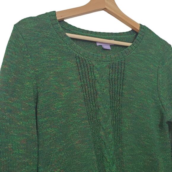 Karen Scott | Pretty Green Speckled Cable Knit Stretch Sweater - Picture 3 of 6